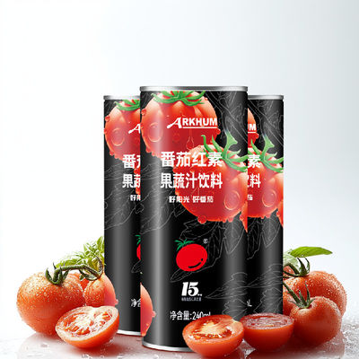 کیفیت 100% آب میوه گوجه فرنگی طبیعی با 12.4 گرم کربوهیدرات 6 میلی گرم سدیم کارخانه